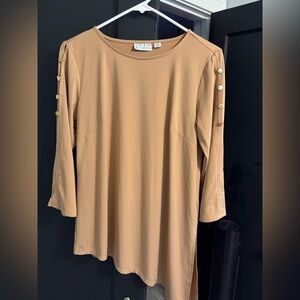Joan rivers tan blouse with shiny button detail